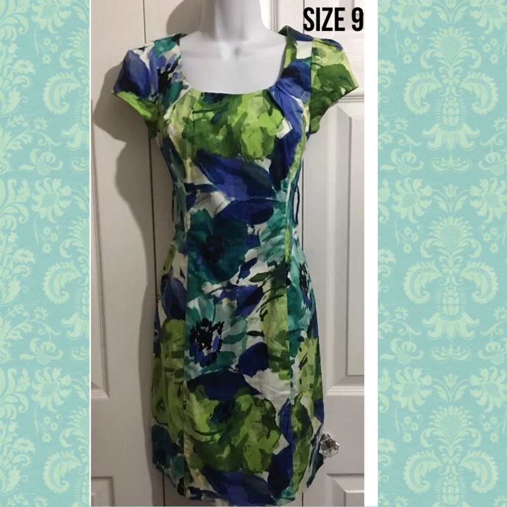 Blue Green Watercolor Sheath Dress